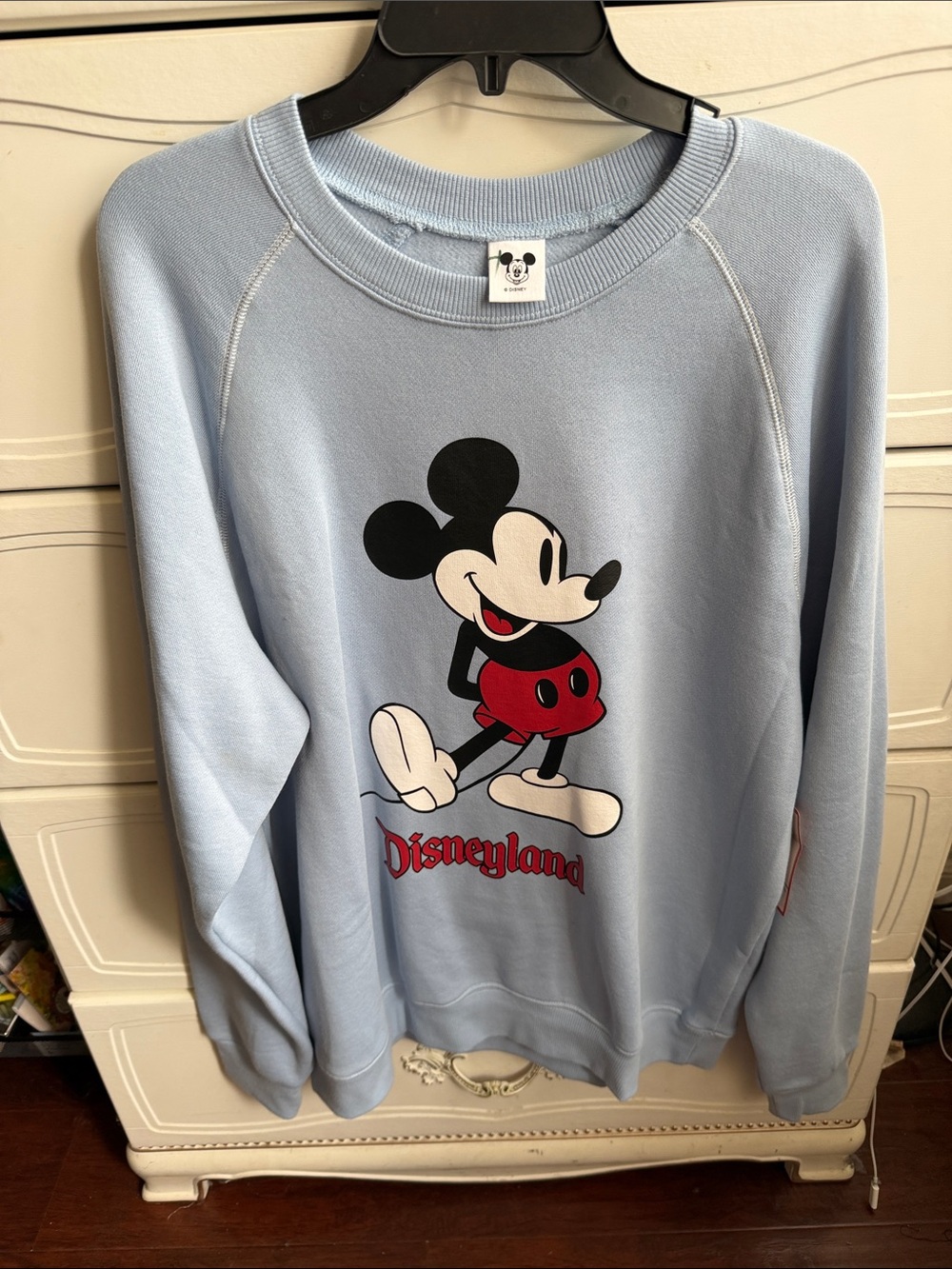 Disney Light Blue Mickey Mouse Crewneck Sweatshirt with Red Accent
